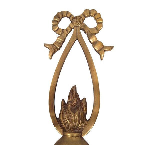 Wall Sconce Pair French Brass Flame and Bow Candle Neo Classical Early Century - Picture 4 of 10
